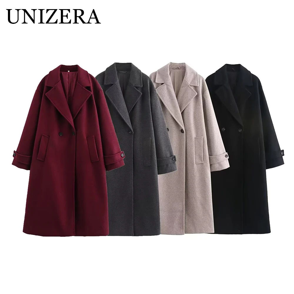 

European and American style autumn and winter new product, women's soft loose collared long sleeved coat, mid length coat