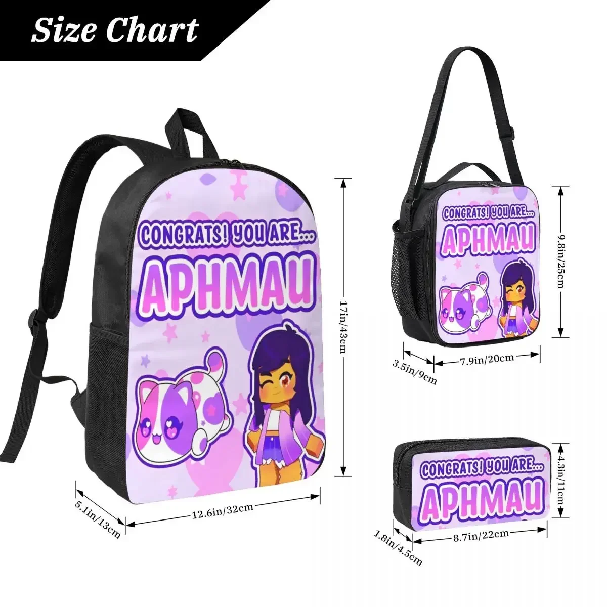 Custom Bag 3Pcs APHMAU And Cats Accessories Backpack Set For Children Pen Bags Bookbag Sets With Lunch Box For School Students D