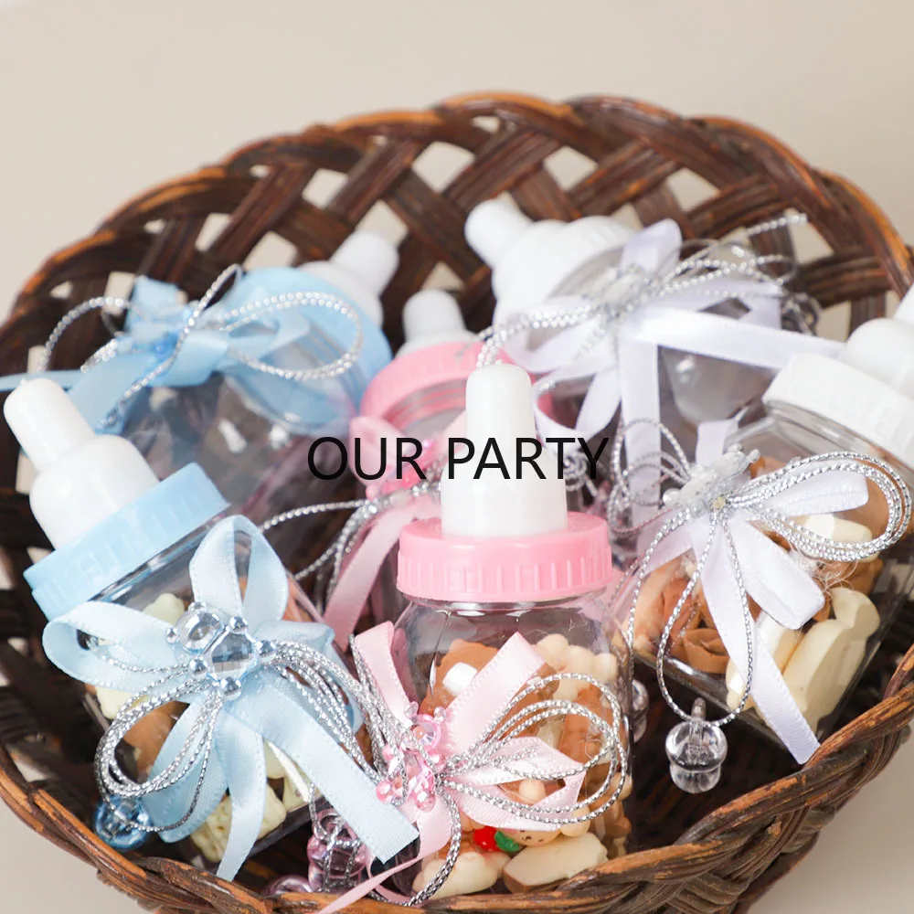 6/12Pcs Plastic Feeding Bottle Bear Candy Box with Bow Baby Shower Gift Packing Box for Kids Birthday Gender Reveal Party Decor view 3