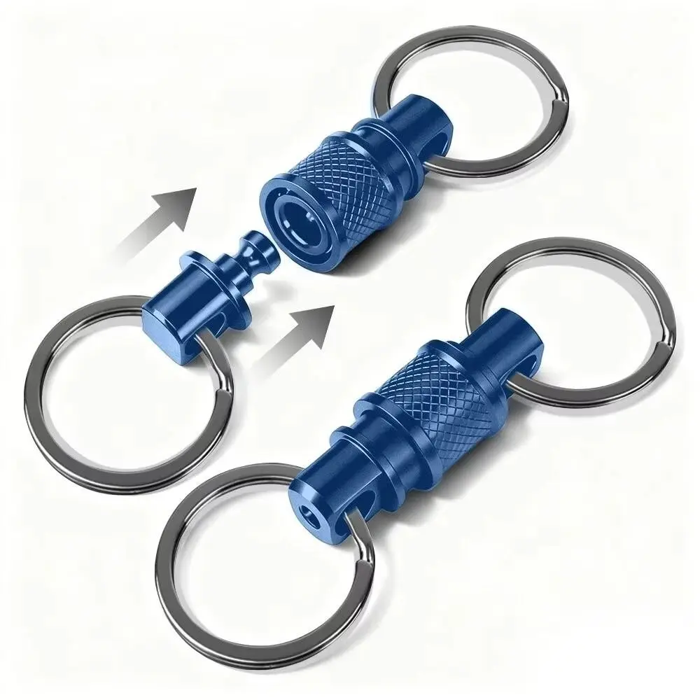 Double Headed Quick Release Keychain 360° Rotation Retractable Detachable Keychain Aluminum Alloy Quick Pull Design Keys Fob