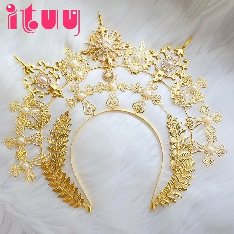 Gold Halo Headpiece Lolita Headdress Sun Goddess Virgin Mary Gothic Gorgeous Headband Hair Accessories