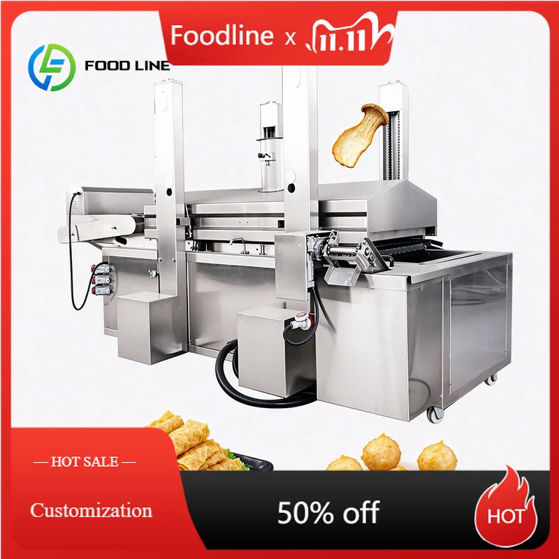 Industrial Fryer Continuous Fryer Automatic Deep Fryer Banana Chips Cassava Chips Spring Rolls Snacks Customized