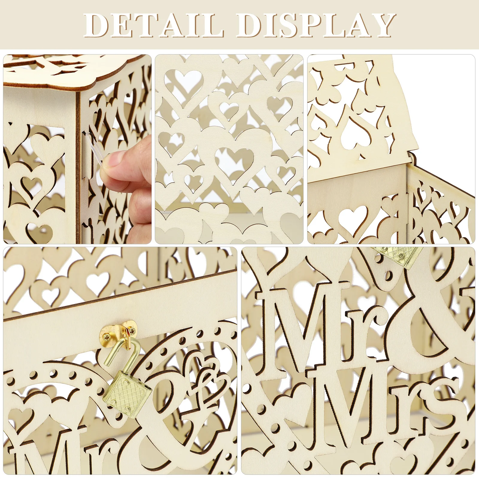 12개 나무 웨딩 박스 (카드, 꽃용), 락 장식이 있는 빈티지 디자인, 수제 DIY 보관함, 신랑 신부 답례품 박스, 웨딩 파티용