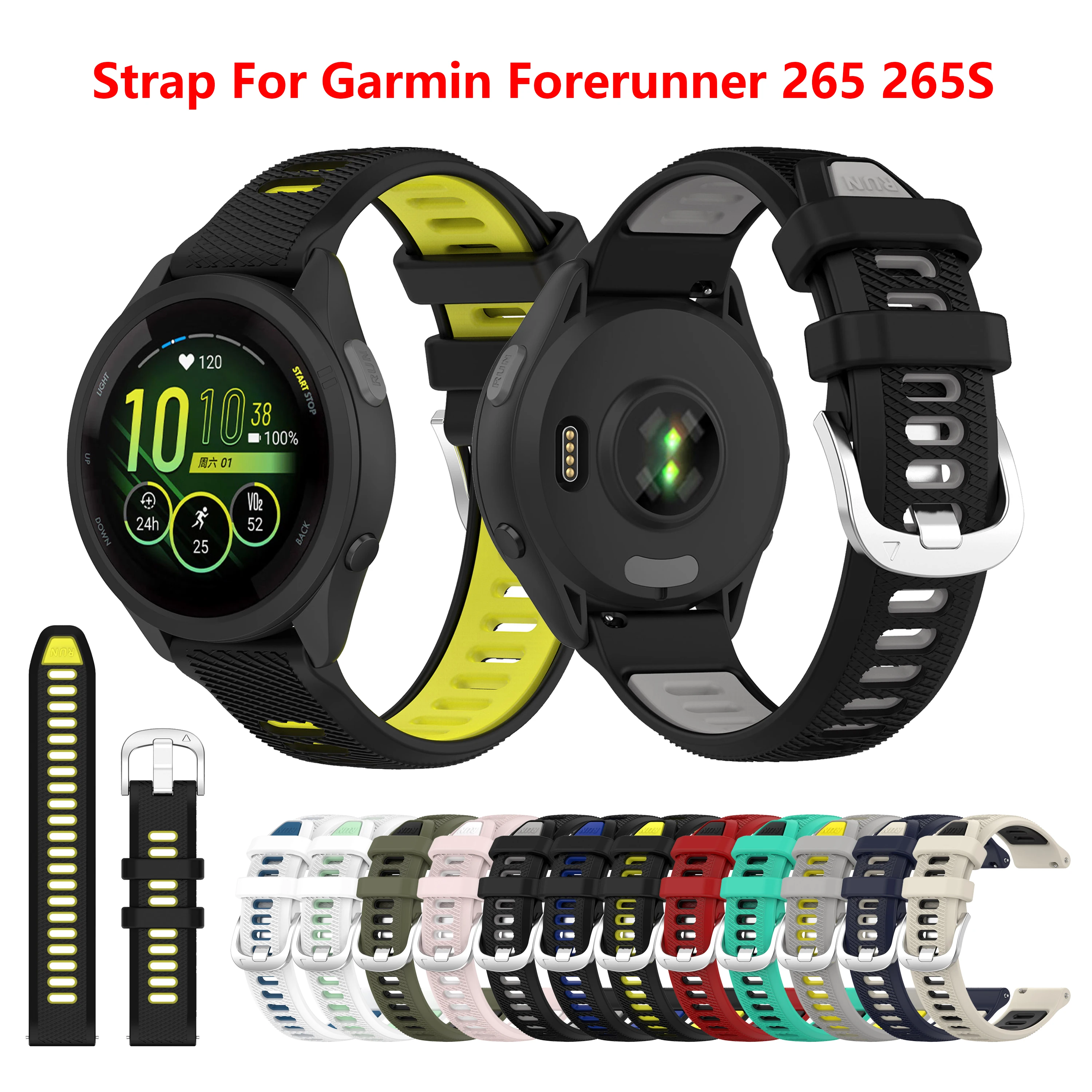 

22 20 18mm sport watch strap for Garmin Forerunner 255s 265s smart watch band Forerunner 245 255 265 55 official buckle bracelet