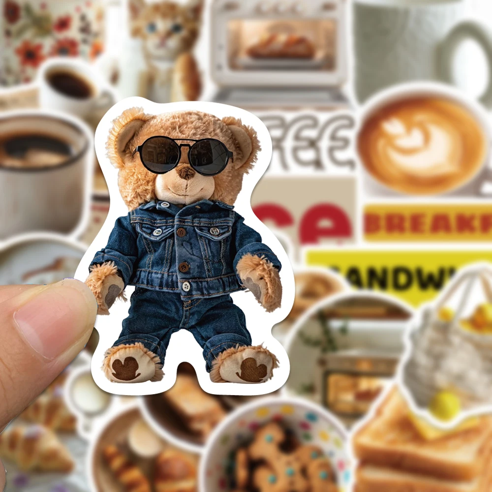 30PCS Retro Bread Bear Stickers Cartoon Afternoon Tea Decals For Guitar Laptop Hand Account Scrapbook Toy Graffiti Stickers