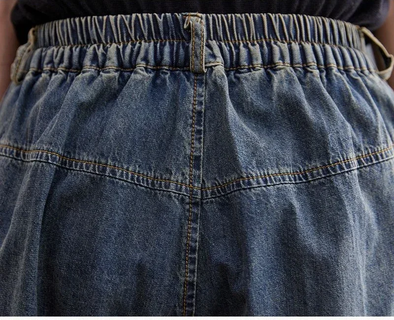 Jean Déchiré Vintage pour Femme, Short en Denim Bleu, artificiel astique, Mince, Droit, Jambes Larges, Nouvelle Collection Été 2024