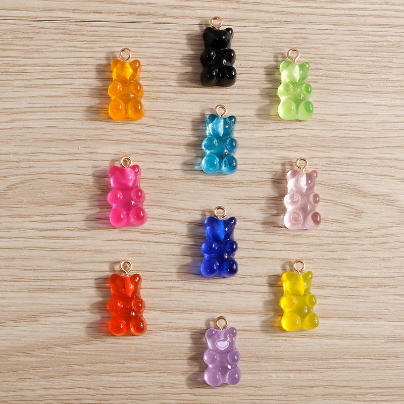 Tusember 20pcs/lot Gold Pin Resin Gummy Bear Charms for Jewelry Making Earrings Necklace Bracelet DIY Key Chain Pendant Crafts