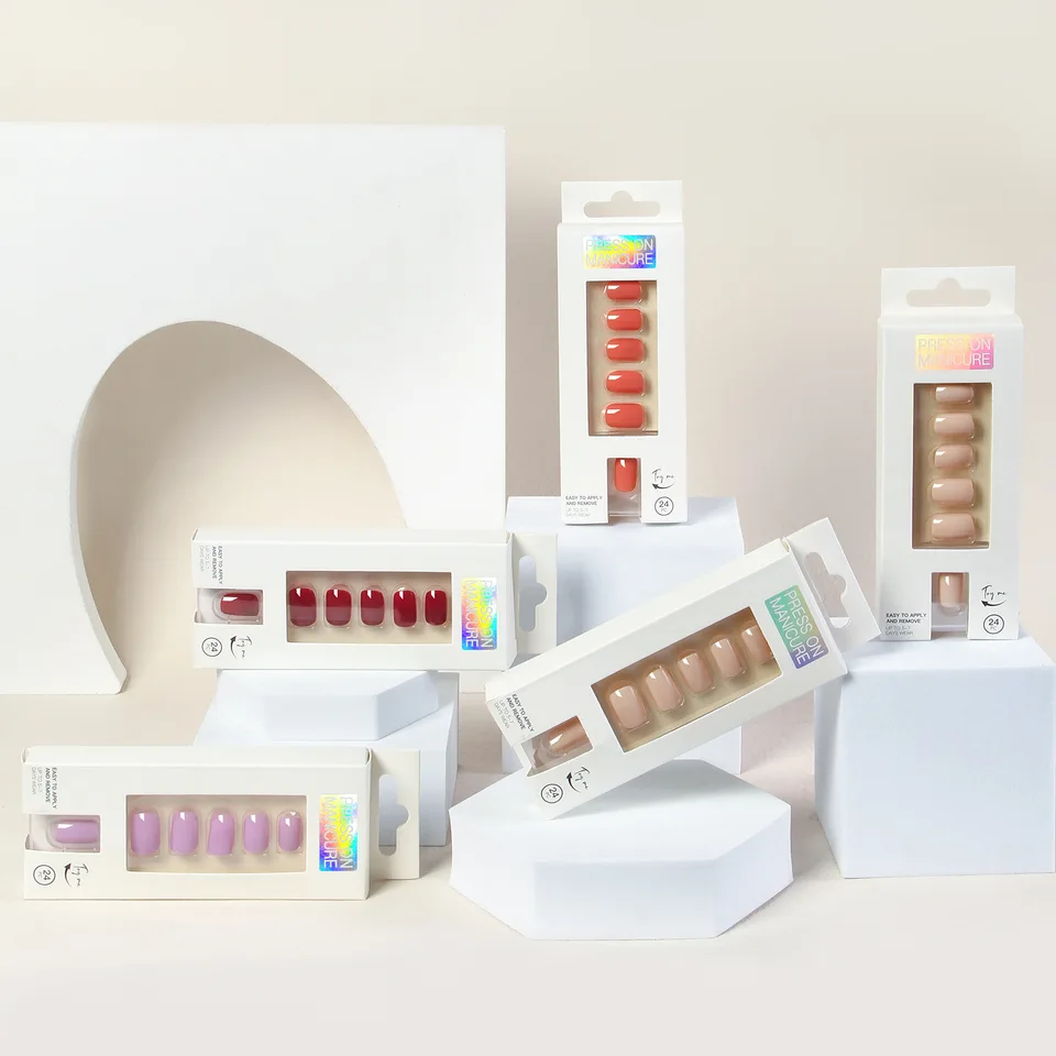 VITAGWX 24 piezas set de uñas postizas color sólido cortas reutilizables con cobertura completa 3