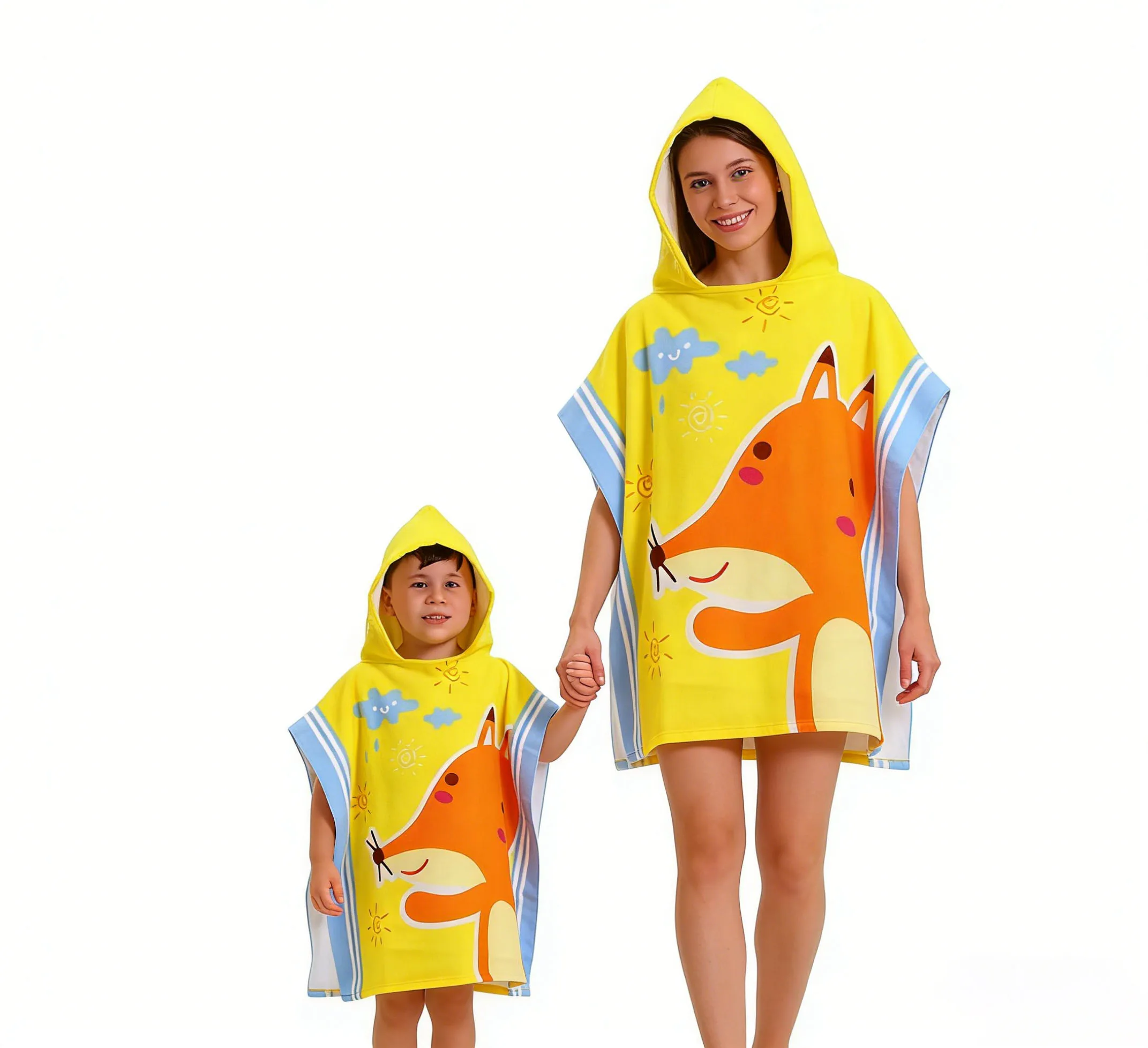 Parent-child Cartoon Printed Bathrobe Super Absorbent Suit For Beach Pool Essentials for Seaside Camping Gift For Boy or Girl