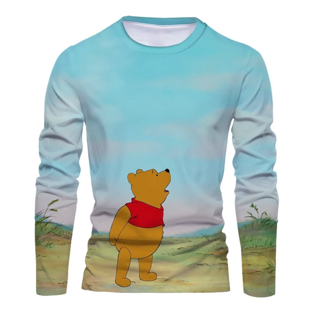 

New Fall Disney Brand Stitch and Winnie the Pooh Anime 3D Print Fashion Casual Beach Party Men's Crew Neck Long Sleeve T Shirt
