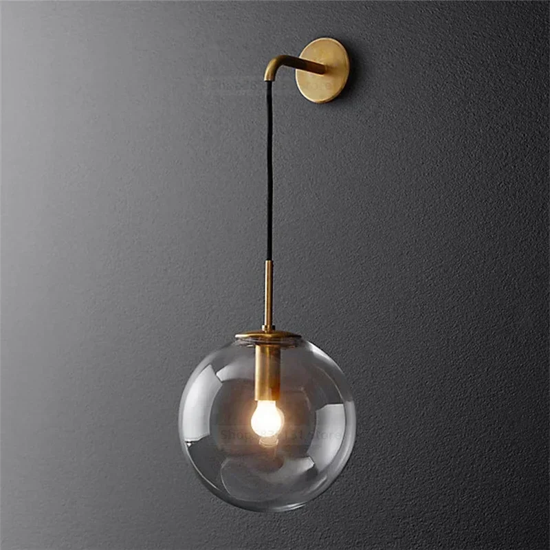 

Nordic Modern Vintage Wall Lamps LED Glass Ball Mirror Beside Bedroom Light Living Room Decoration Wall Lights for Home Fixtures