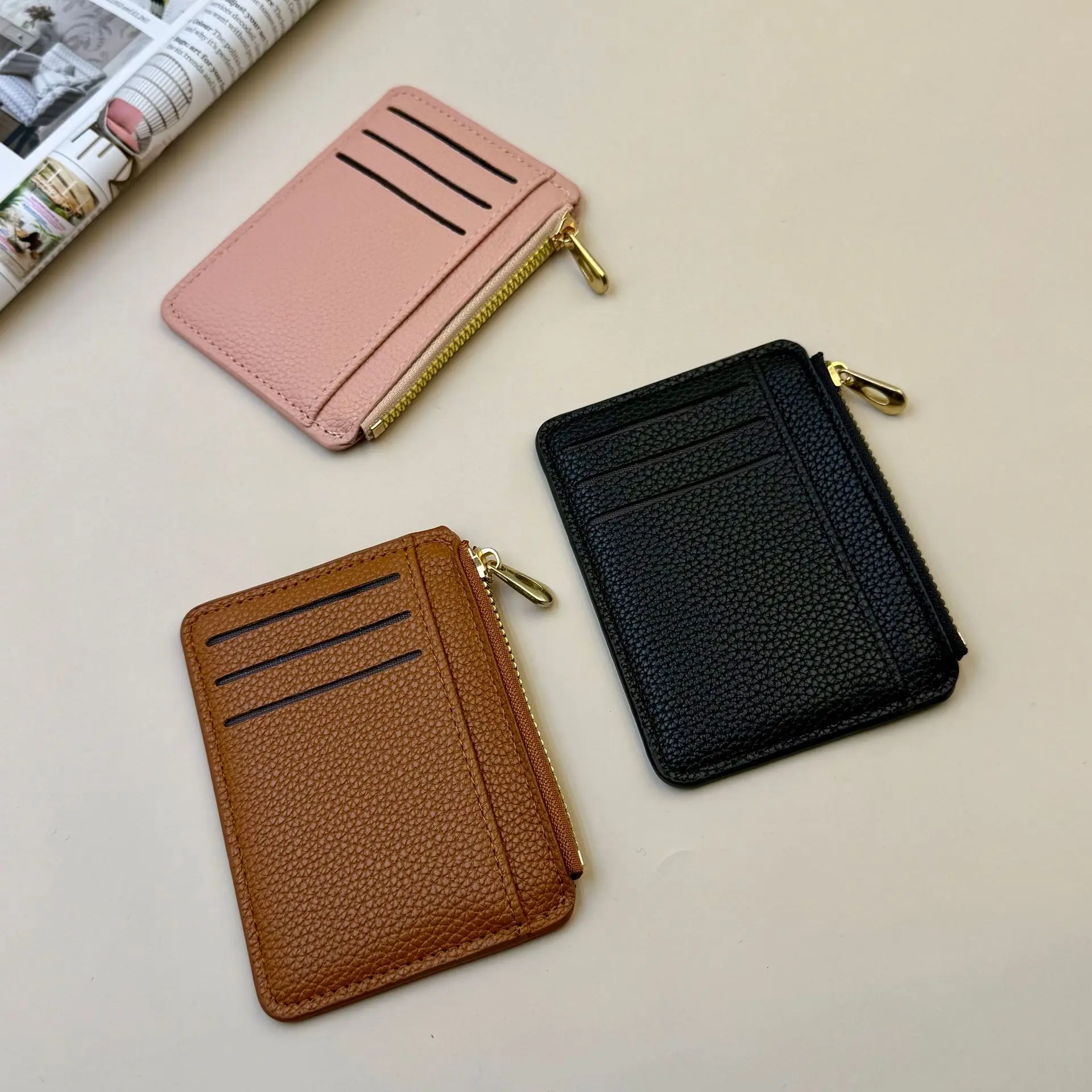 Portfelik na karty Homefish Mini Zipper CardBag Slim ID Bank Purse Wallet Credit Organizer Przenośny Mały Ultracienki Krótki Portfel Męski Czarny — zdjęcie 4