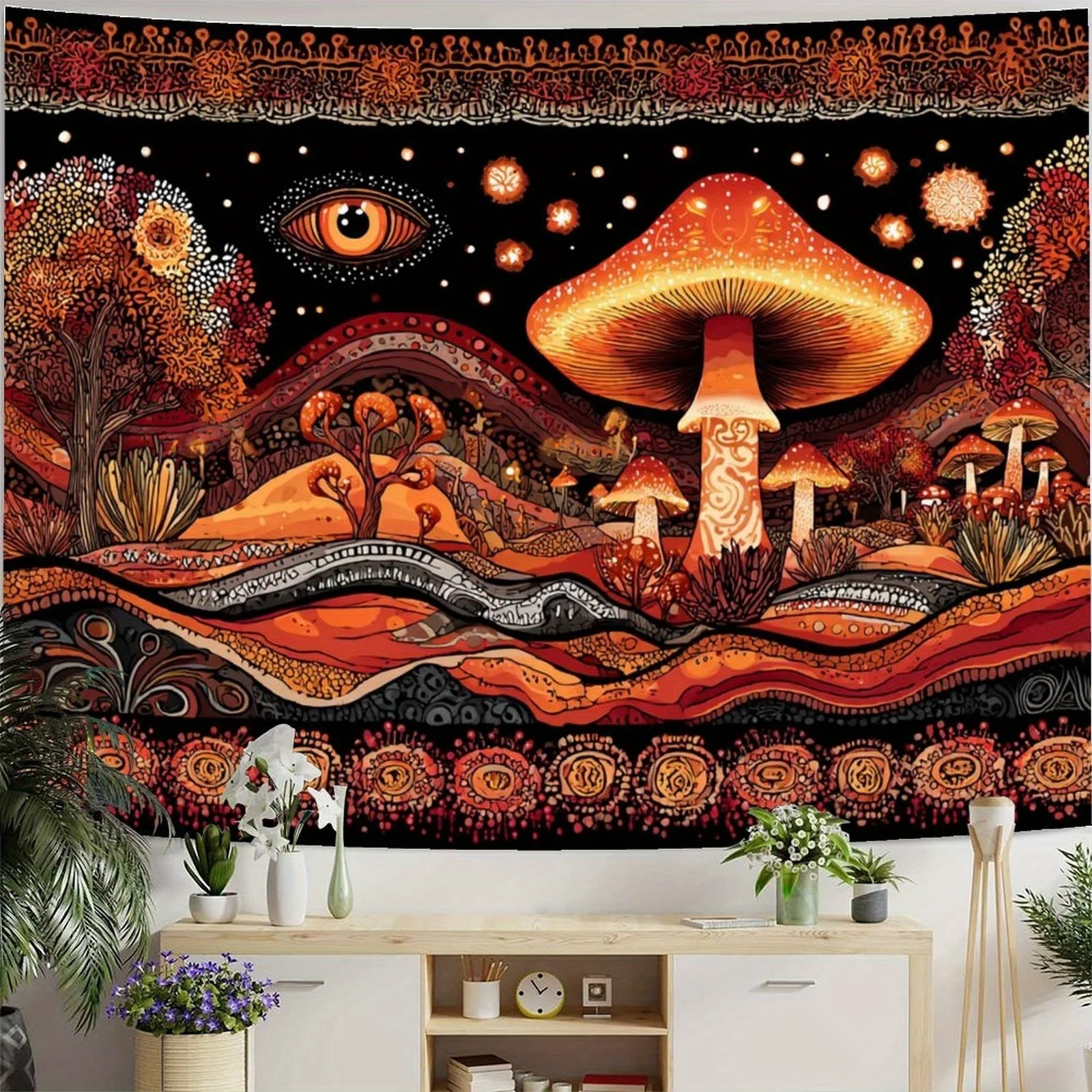 Psychedelic Mushroom Forest Tapestry Boho Bohemian Cosmic Wall Hanging Decor Art Wall Decor Poster Large Room Ornament
