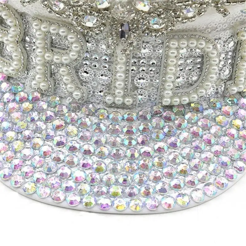 652F Sparkling Diamond Bride Hat Wedding Props White Sequins and Encrusted Pearls for Wedding Engagement Bachelorette Party