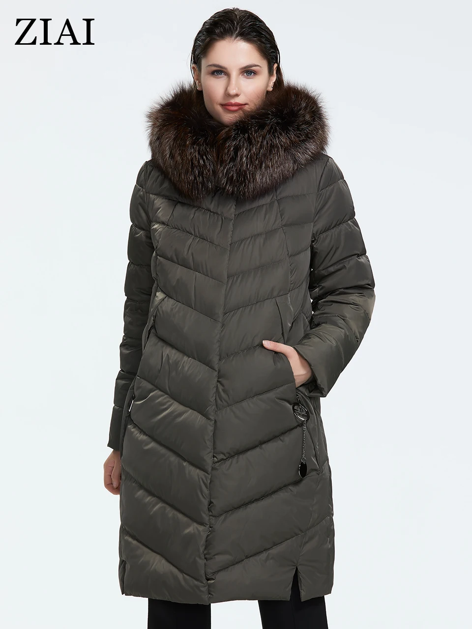 ZIAI 2022 Womens Winter Down Jacket Over Size Coats Long Loose Fur Collar Female parkas fashion factory quality in stock FR-2160