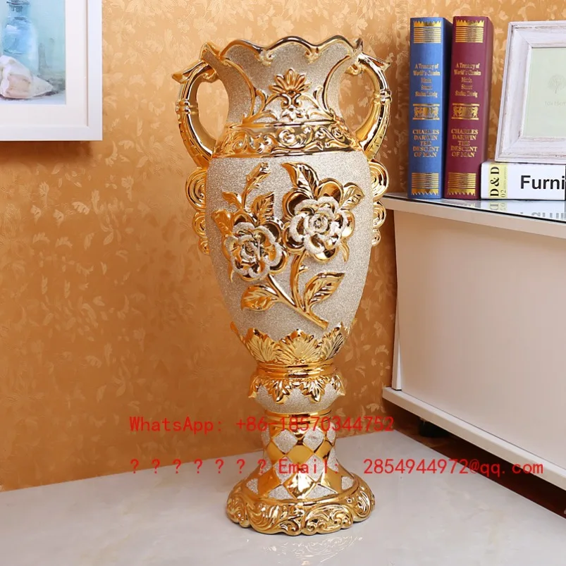 Ljy Vase Floor-to-ceiling High-footed Wide-mouth Luxury Living Room Large Flower Arrangement Ornament, Spot Quick Delivery