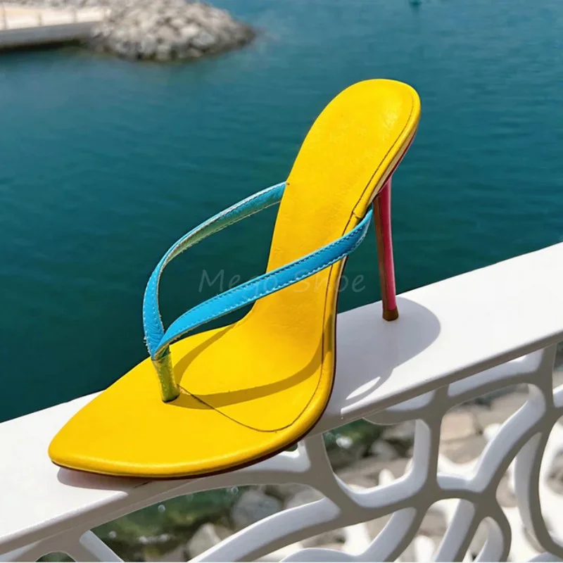 Sexy Pointy High Heel Flip Flops Slippers Women Luxury Golden Candy Colors Sandals Stiletto Heels Shoes Female Big Size 43 45