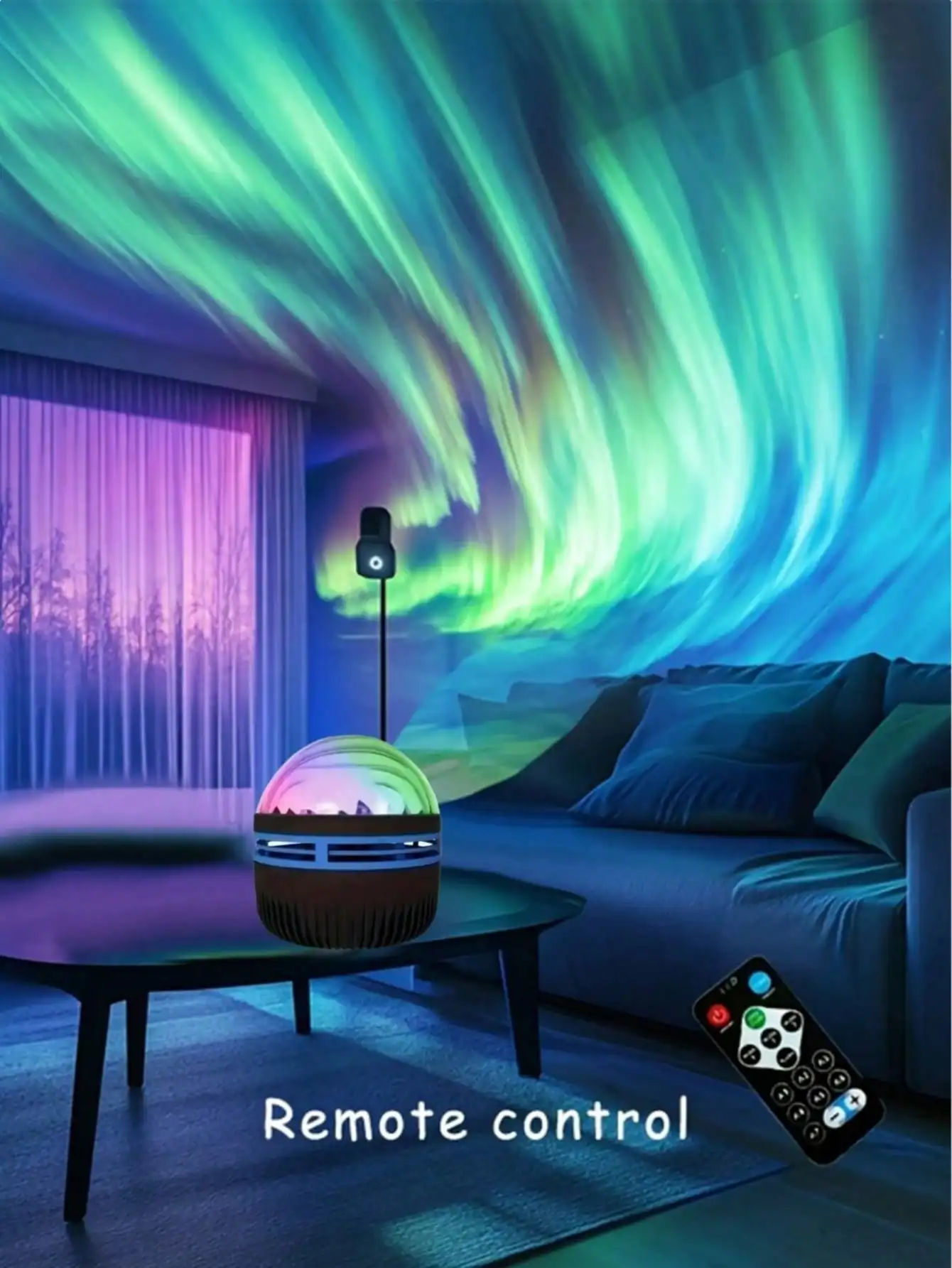 1pc 7-Color Aurora LED Projector (Remote+USB) – Milky Way Night Light for Bedroom & Music Room