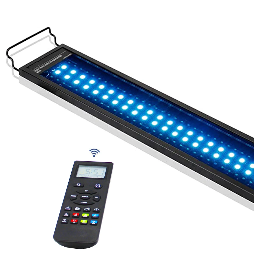 Upgrade LED Aquarium Light Fish Tank Lamp with Extendable Brackets RGBW Timer Dimmer 0-100% Programmable 24/7 Remote Control