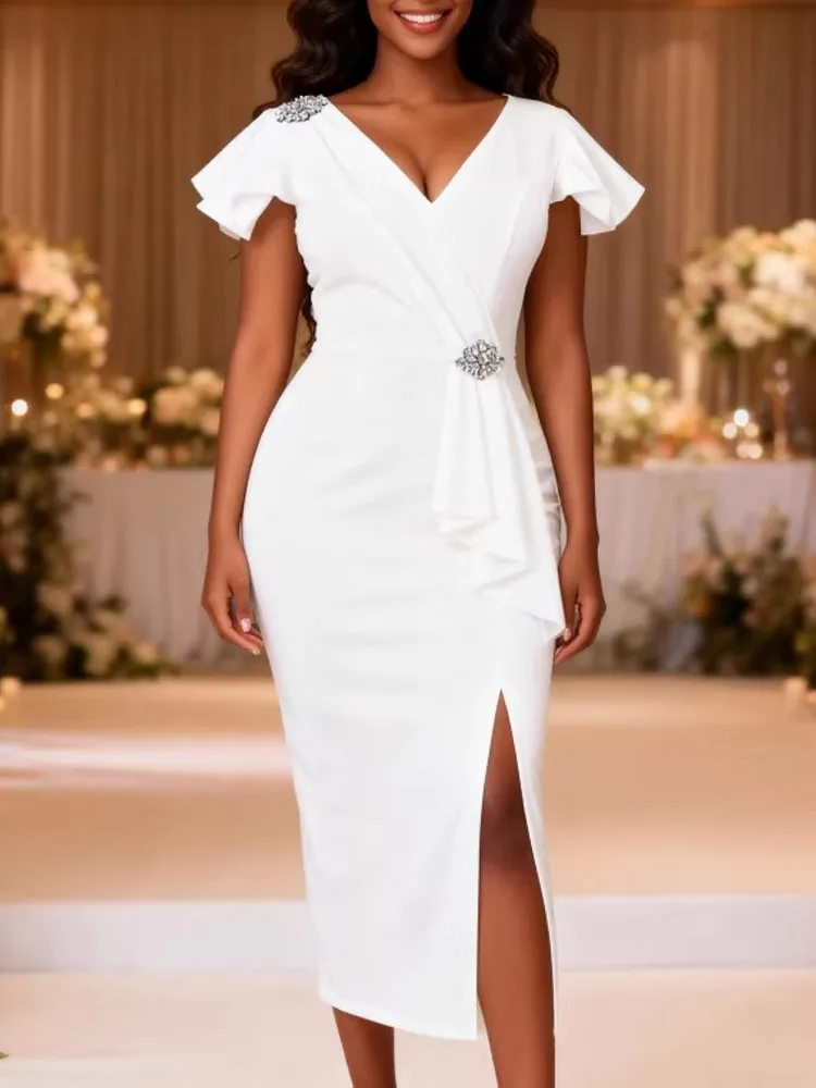 

African Dresses For Women Elegant Spring Summer Short Sleeve Dashiki Midi Dress Ladies Traditional African Clothing Fairy Dreaes