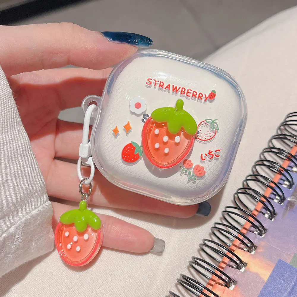 Cute DIY Watermelon Fruit Rabbit Bear Tulip Flower Pendant Case For Samsung Galaxy Buds Live Buds2 Pro Buds 2 FE Earphone Cover