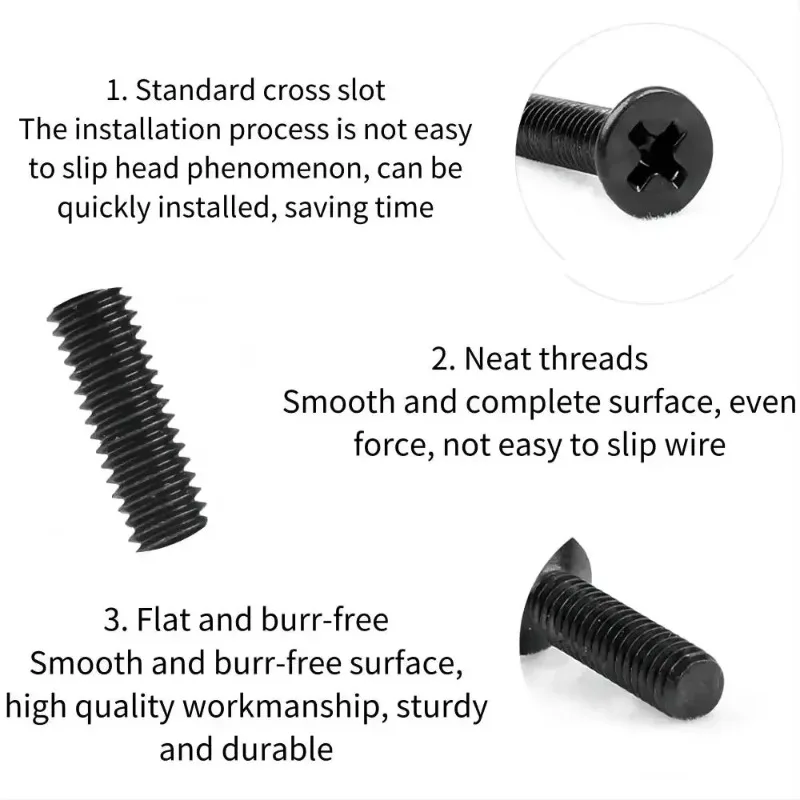 Phillips Flat Countersunk Head Screw Bolts 10/20/50pcs M1.2 M1.4 M1.6 M2 M2.5 M3 M3.5 M4 M5 Mini Micro Black Carbon Steel Cross