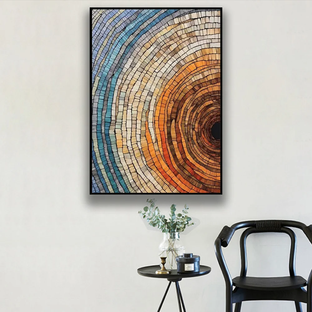 Tree Ring Art Canvas Poster - Modern Abstract Wall Art with Neutral Color Scheme for Bedroom Living Room Corridor Decor