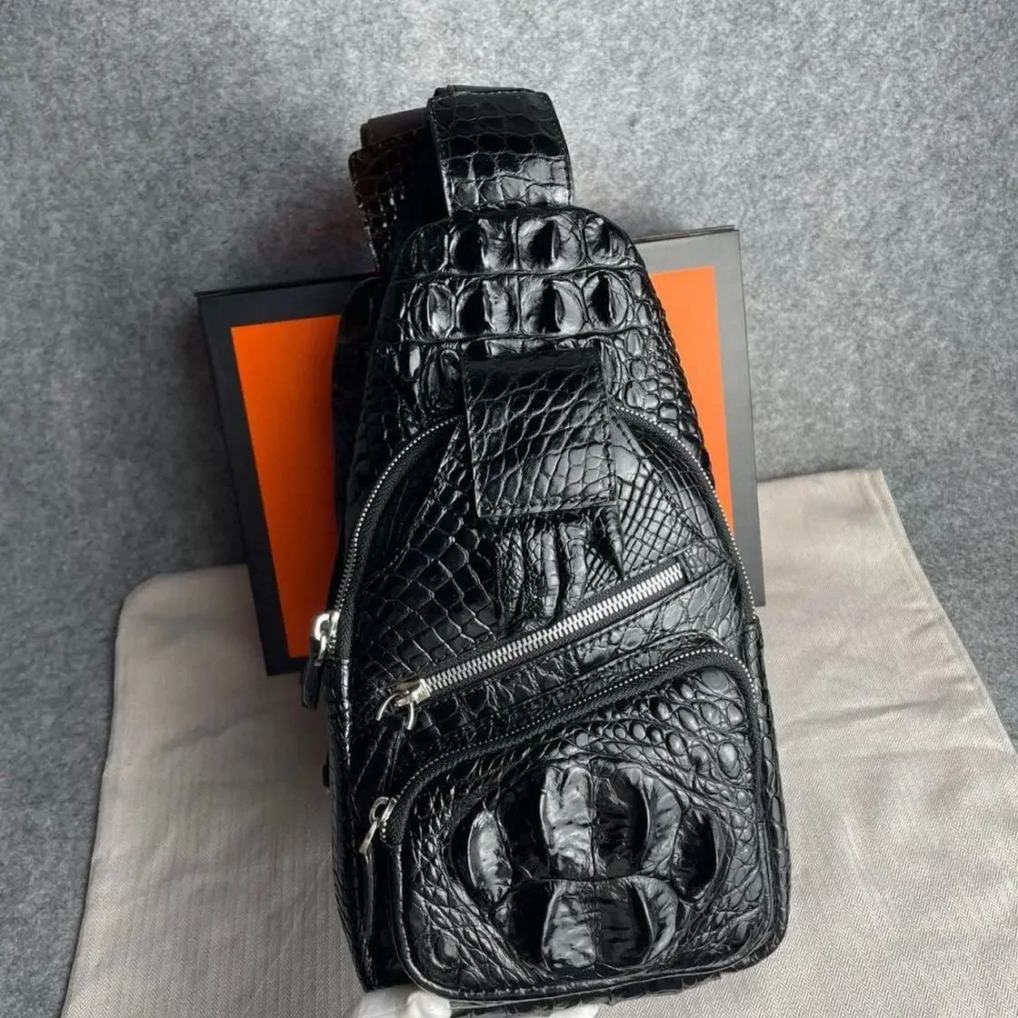 New Fashion Crocodile Genuine Leather Men Waist Packs Casual Chest Bags High Quality Boy Alligator Brand Design Chest Shoulder
