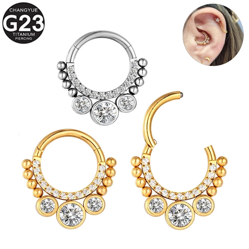

F136 Titanium Nose Piercing Septum Nose Ring Zircon High Segment Clicker Hoop Ear Cartilage Earrings Helix Piercing Jewelry 16G