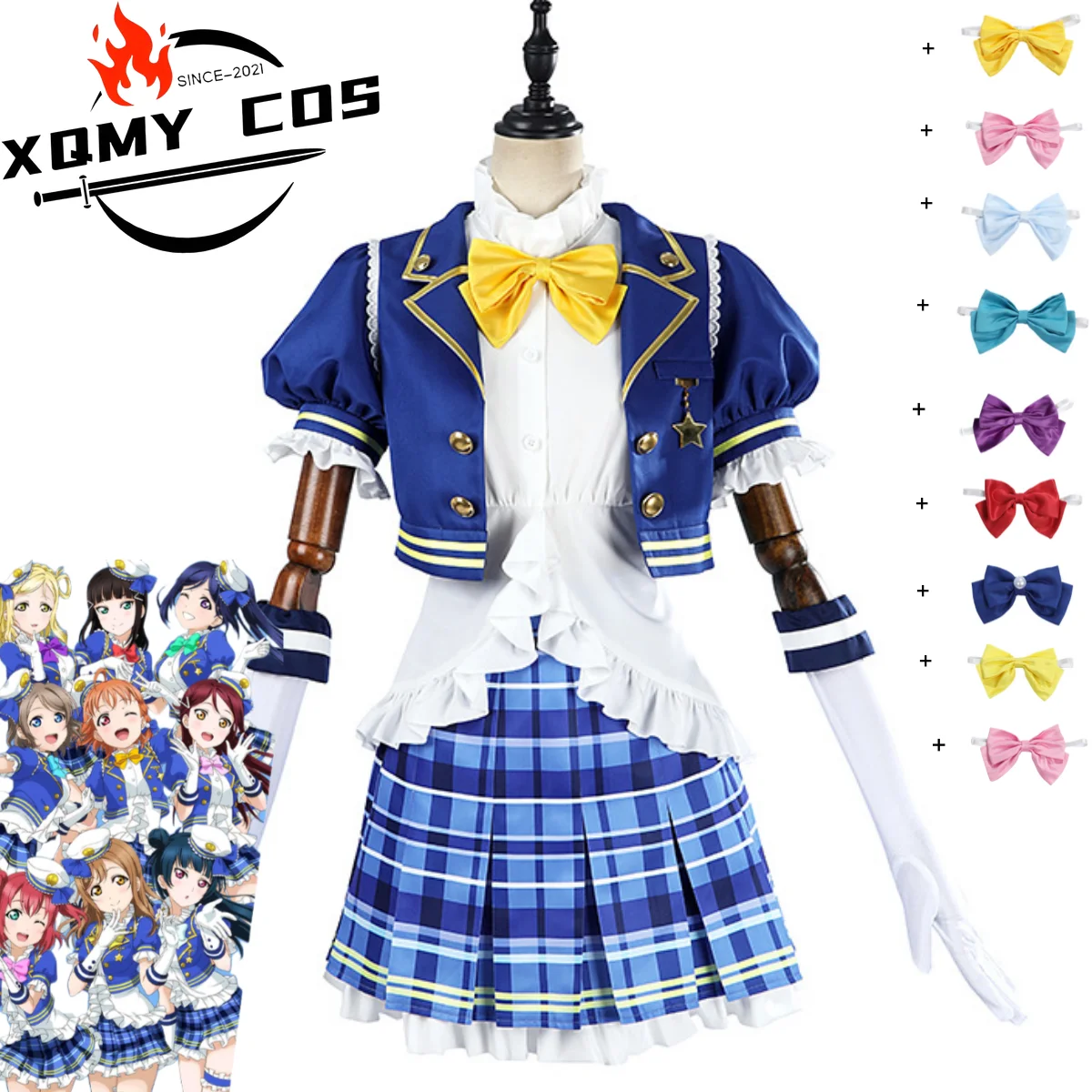XqLove¡Vive! ¡¡Sol!! Disfraz de Kanan Matsuura Kurosawa Dia, disfraz de Aqours con corazón saltador, traje para cantar, falda de despertar azul marino, corbata Su
