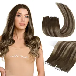 Cinta de inyección de cabello totalmente brillante, extensión de cabello humano, cinta Virgen sin costuras, extensiones de cabello invisibles