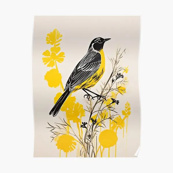 Eastern Meadowlark With Yellow Floral Poster Vintage Print Mural Decor Picture Modern Wall Room Art Decoration Funny No Frame