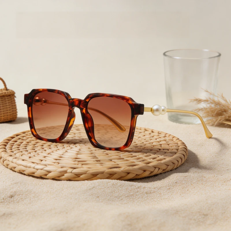 Fashion Oversized Sun Glasses Exquisite Pearl Ornament Design Street‑Style UV400 Anti‑UV Shades Elegant Eyewear for Outdoor