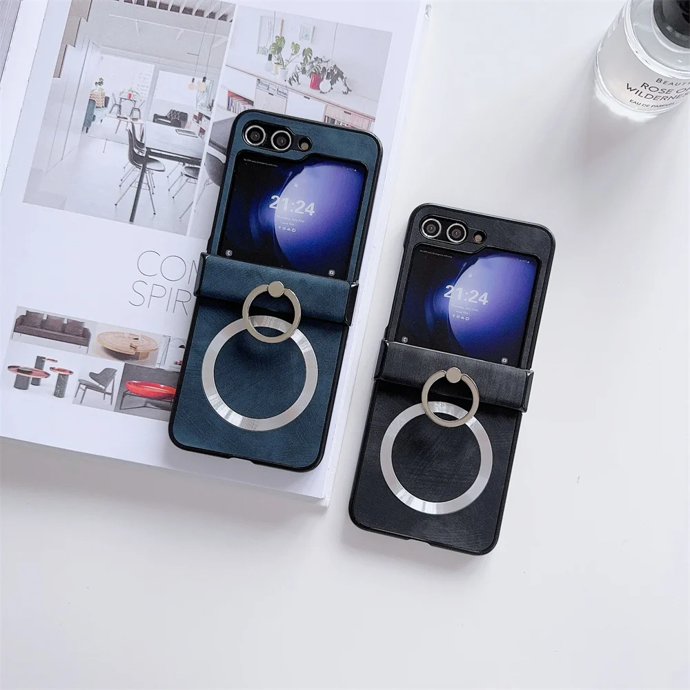 Ring Stand Magnetic Phone Case for Samsung Galaxy Z Flip6 Zflip5 Z Flip 3 4 5 6 Flip4 Flip3 Magsafe Charging Hinge Holder Cover