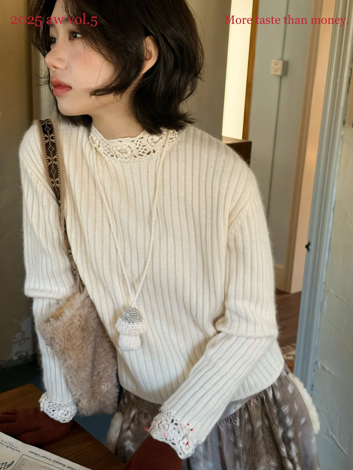 

Женский вязаный свитер ручной работы с узором «снежинка» и ворсом из кролика, винтажный базовый топ из смесовой шерсти с длинными рукавами и высоким воротником