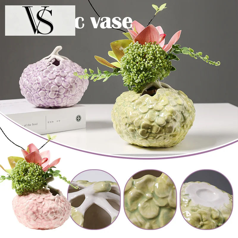 Fresh Wine Living Room Cabinet Hydroponics Desktop Flower Arrangement Ikebana Embossed French Hydrangea Vase Ceramic Ornaments