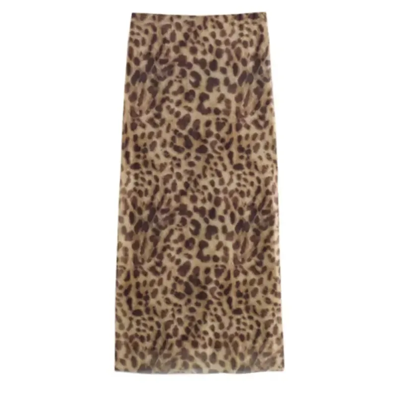 Gonna longuette in tulle leopardato da donna 2024 moda estiva vita alta elastico in vita gonne lunghe streetwear