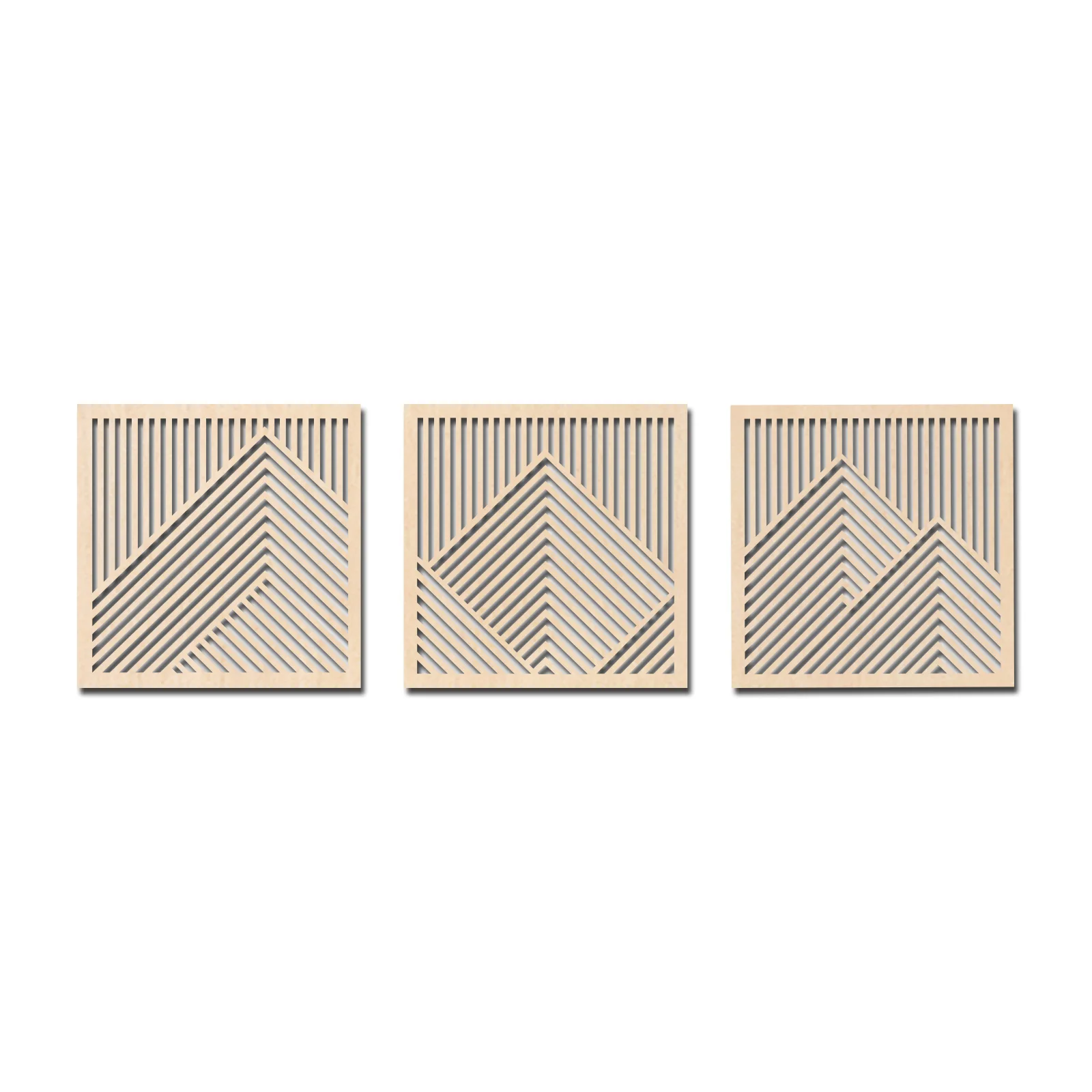 3Pcs Wooden Mountain Wall Art - Minimalist Abstract Line Panel, 12x12 inch Engineered Wood, Nature Decor for Living Room, Bedroo