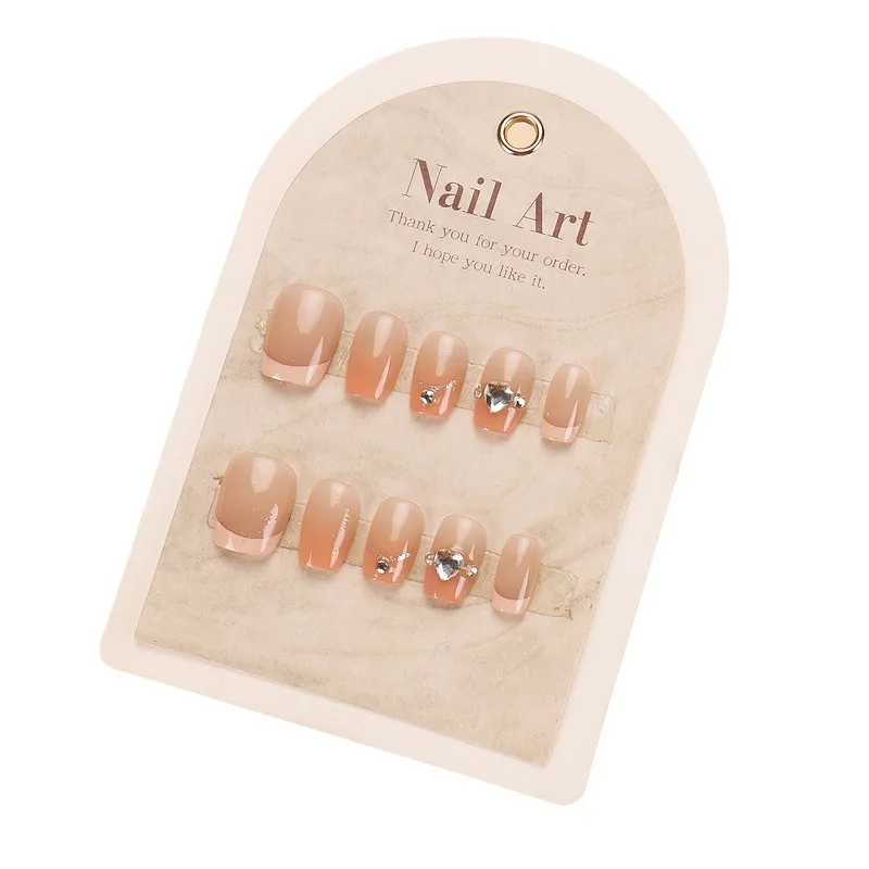 

Wearing nail piece summer French white edge manual patch removable love rhinestone fake nail piece