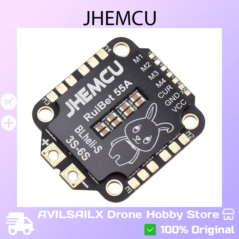 

JHEMCU RuiBet 4-in-1 ESC (45A to 65A) | 3-6S Voltage Range | High-Performance for FPV Racing Quadcopter