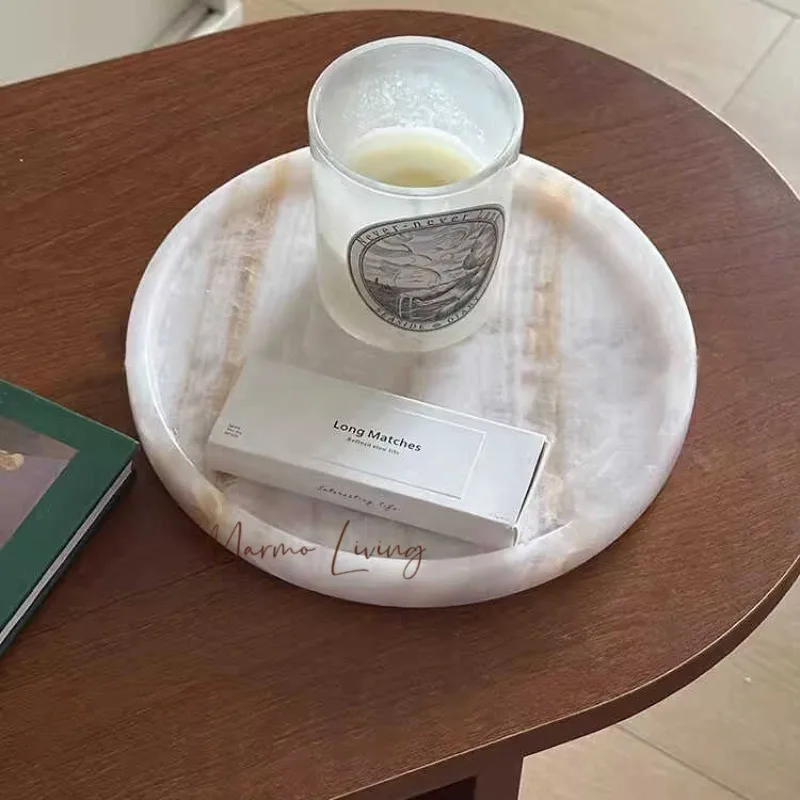 

French light luxury natural jade tray designer model room soft decoration Korean desktop jewelry aromatherapy storage tray