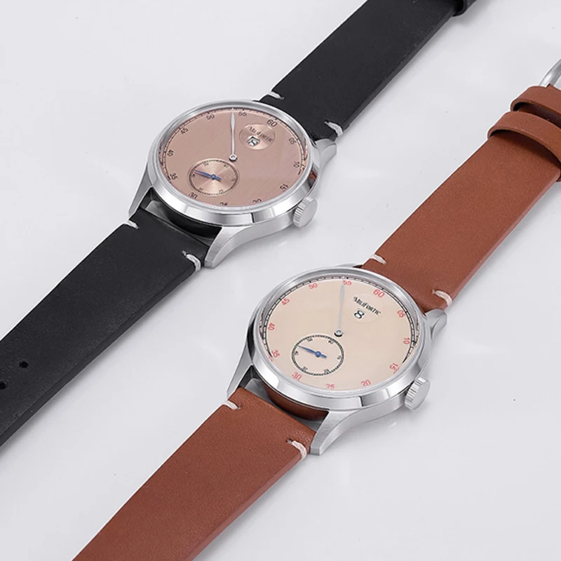 Milifortic Retro Watch Men ST17 Automatic Mechanical Movement 38mm Salmon Small Seconds Date Stainless Steel Retro Wristwatch - Image 3