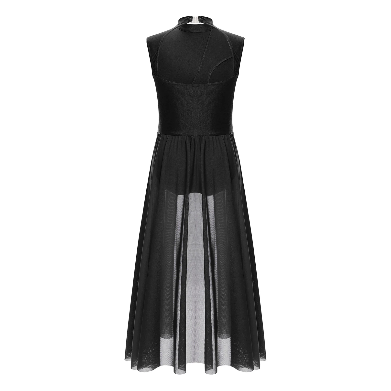 Girls Modern Lyrical Dance Dress Floral Lace Sleeveless Mesh Skirted Leotard for Ballet Figure Skating Gymnastics Performance