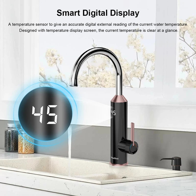 Briwellna Electric Faucet 220V Tankless Mini Heater For Home Kitchen Faucet 2 in 1 Swivel Spout Flower Heater Heated Tap Mixer