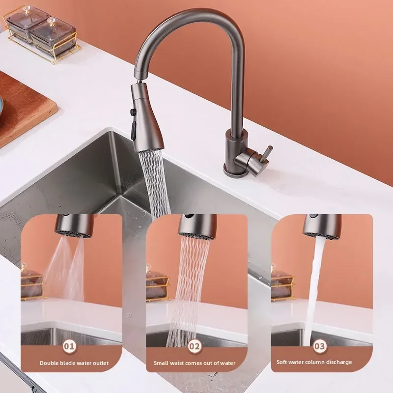 

Серый удлинитель для смесителя с функцией горячей и холодной воды, для раковины, с защитой от брызг, изогнутый кухонный кран большого размера