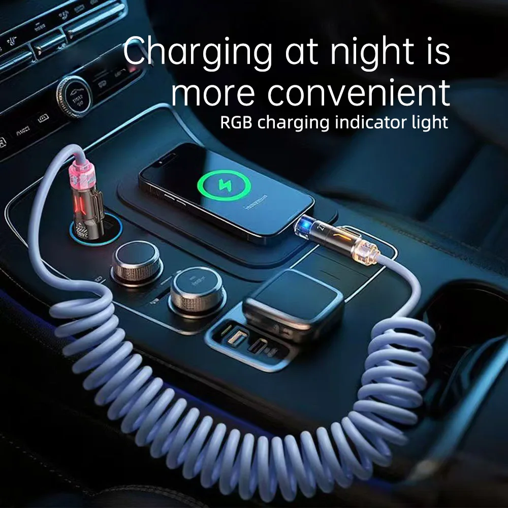 240W 4 in 1 RGB Spring USB C to C Cable PD Fast Charger Line 1.8M for iPhone 16 Pro Max 15 iPad Xiaomi Samsung Tablet