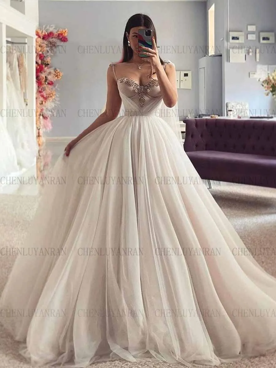 Elegant Wedding Dresses For Women Spaghetti Strap Sexy Wendding Dress Tulle Long Dresses For Wome 2023 فستان حفلات الزفاف