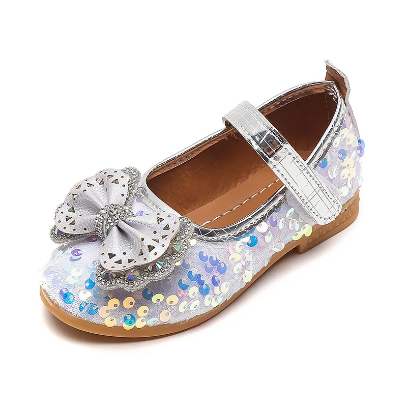 

Autumn Girls Shoes Bling Shallow Children Glitter Flat Leather Shoes Kids Butterfly Knot Princess Causal Sequins Mary Jane Shoes