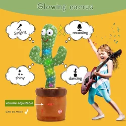 2024 New Fun Cactus Toy Can Repeat Talking Interactive Learning Can Glow and Dance Cactus Spanish Parlanchin Baby Toy