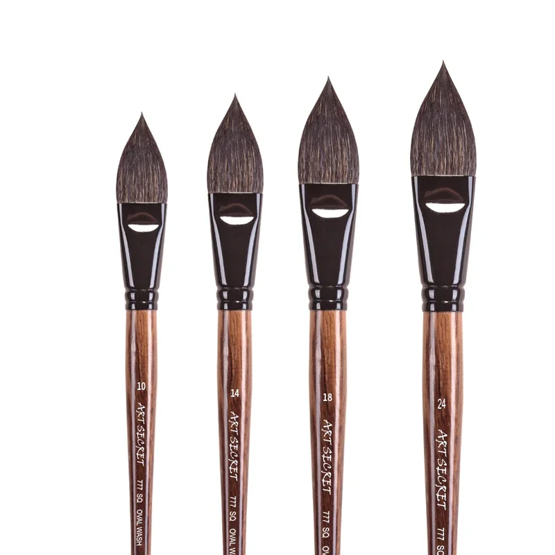 ArtSecret 777SQF SQDS SQ-Oval SQR Squirrel Watercolor Brushes Oak Rod Wooden Black Brass Ferrule Acrylic Paints Art Supplies